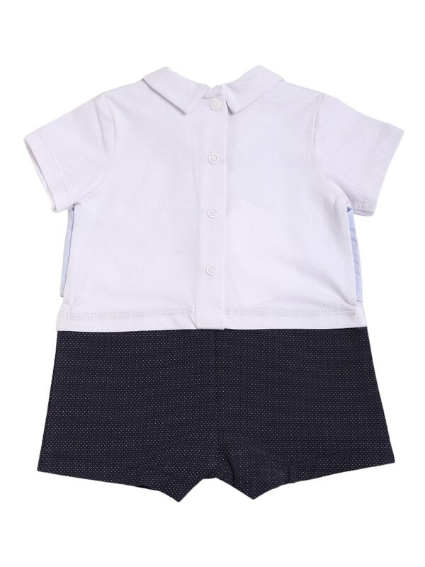 Boys Solid Blue Short Sleeve Knitted Romper image number 1